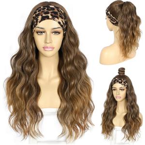 SAPPHIREWIGS Brown Headband Wig Loose Body Wave Headband Wig Chocolate Brown with Tips Synthetic Headband Wigs for Women and Girls Daily Party Wear 26 Inch