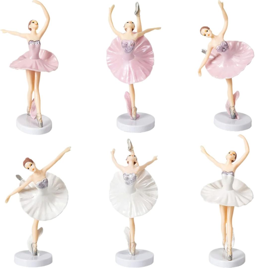 Uoeo 6 Pcs Ballet Girl Cake Topper - Dancing Ballerina Girl Figurine Cake Decorations Pink Cake Toppers for Ballet Girl Baby Shower Birthday Party Wedding Decoration