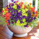 2 x Fake Silk Flowers Ferns Outdoor,12Bundles Morning Glory Artificial Faux Flowers with Fake Plants,UV Resistant Realistic for Spring Summer Window Box Garden Decor