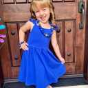 Vieille Girls Summer Dress Kids Tie Back Ruffle Sundress Casual Sleeveless Dresses 3-8 Years (Blue)