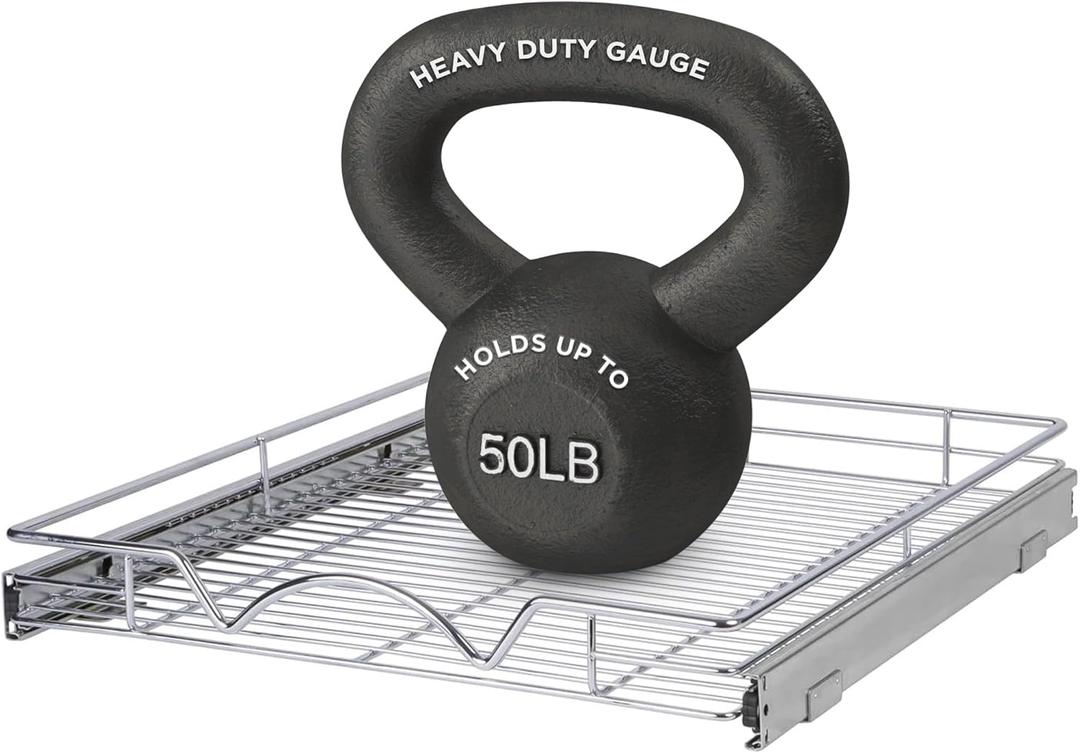 HOLDN STORAGE Pull Out Cabinet Organizer, Heavy Duty Caddy -20W x 21D - Requires At Least 21-1/4 Cabinet Opening, Steel Metal Cabinet Drawers Slide Out, Chrome