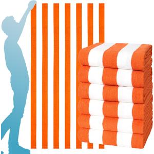 6 Packs Oversized 72x40 Inch Stripe Beach Towel Thin Terry Set Extra Large XL Big Clearance Pool Travel Accessories Essentials Soft Super Absorbent Bath Towels Bulk Men Women Adults Gift Orange