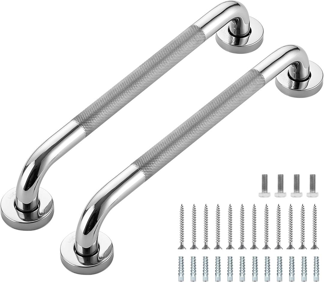 Grab Bars for Shower, 2 Pack 16-Inch Anti-Slip Shower Handles for Elderly, Safety Shower Grab Bar, Stainless Steel Handicap Grab Bars for Bathroom (Polished Nickel 1" Diameter)