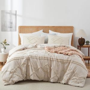 Oli Anderson King Comforter Set, Oatmeal Tufted Boho Bedding Comforter Sets, 3 Pieces All Season Fluffy Comforter with 2 Pillowcases (Oatmeal, King)