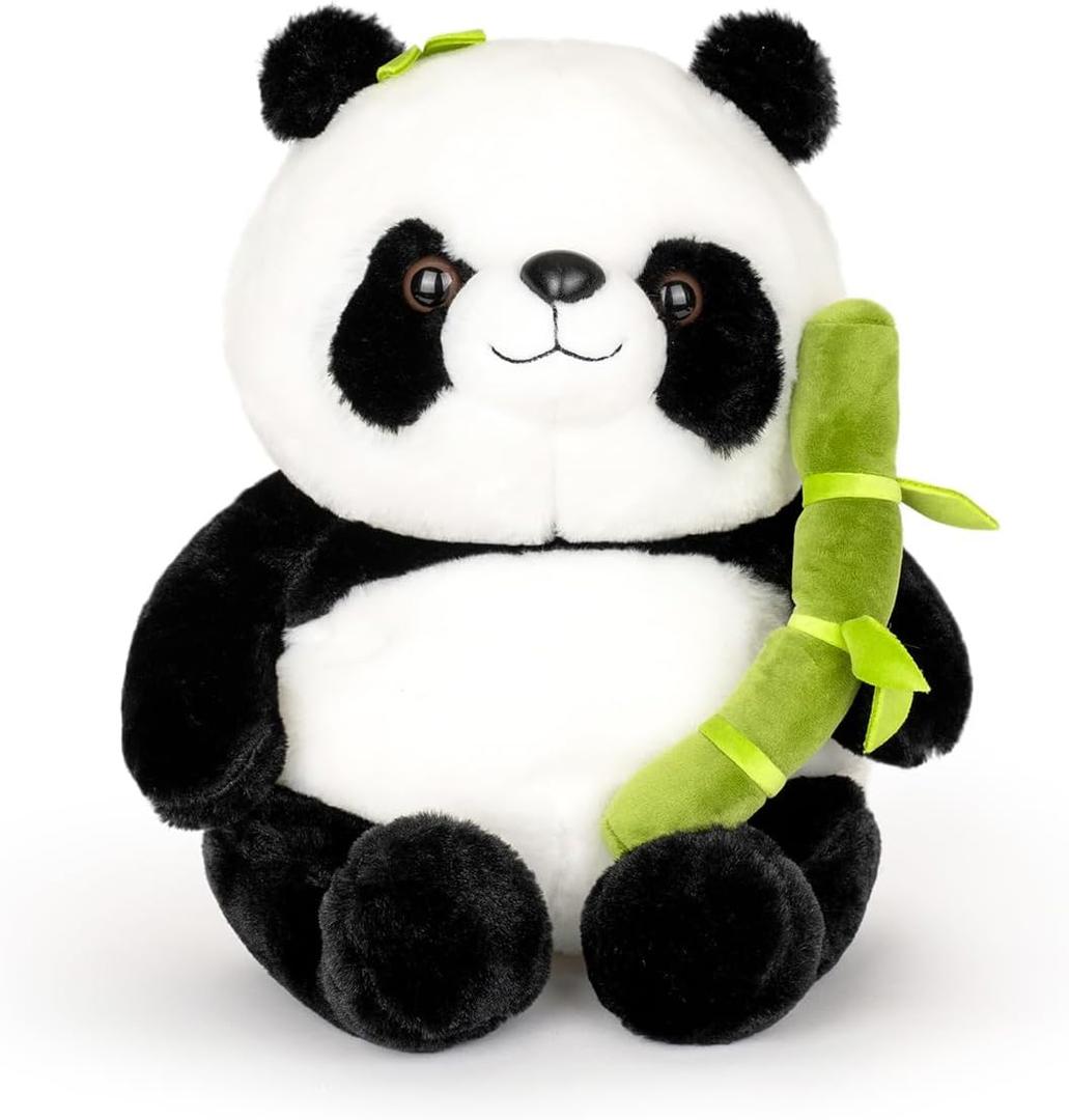 Panda Stuffed Animal 9'' Soft Bear Plush Toys with Bamboo Stuffed Panda Plushies Cute Doll Gifts Black and White (9inch
