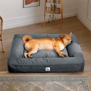 FUNNY FUZZY Waterproof Cooling Orthopedic Dog Bed for Medium Large Dogs, Washable Dog Sofa Bed with Breathable Cooling Fabric, Supportive Bolster, Non-Slip Bottom, Pet Bed for All Dogs(Grey, X-Large)
