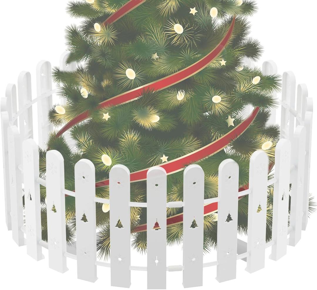 Christmas Tree Fence for Pets, 28 Packs Indoor Plastic White Picket Christmas Fence Decoration Protector for Kids, Dogs, Pets Barrier