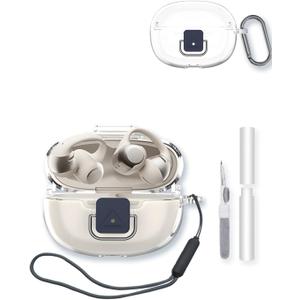 Case for SHOKZ Open Dots ONE Bluetooth Earbuds, BOVUGAC High Transparency Soft TPU Shockproof Cover with Drop-Proof Lock, Keychain, Cleaning Kit and Lanyard-Clear