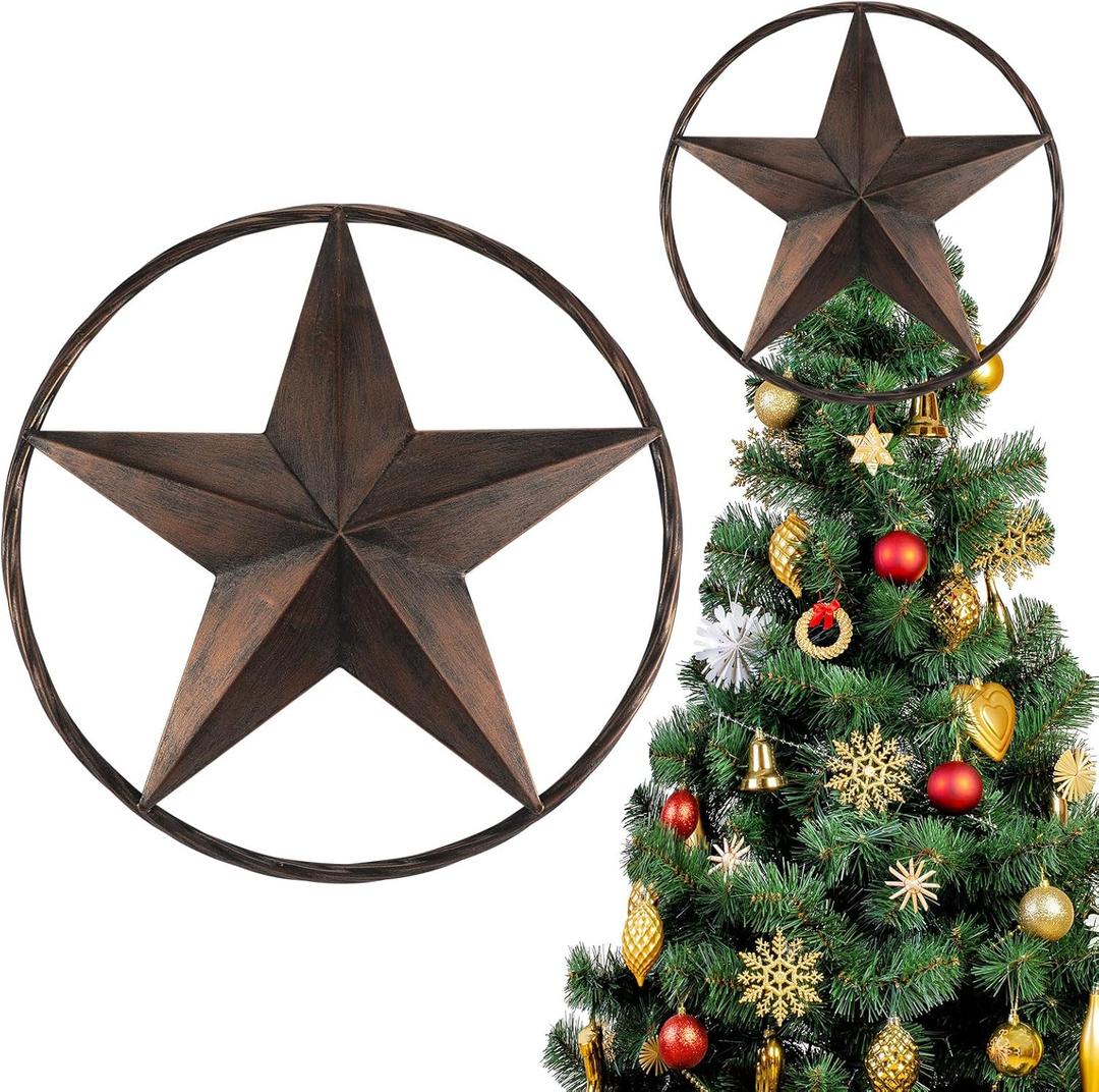 11 Inch Western Christmas Star Tree Topper Barn Rustic Star Vintage Texas Metal Stars Cowboy Rustic Christmas Tree Decoration Western Xmas Home Ornament for Xmas Holiday Party Decor