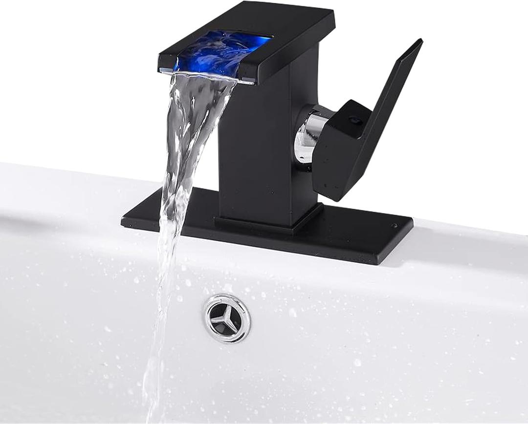 LOOPAN LED Light Bathroom Faucet - Black One Hole Single Handle Faucet for Bathroom Sink Mount Vanity for Commercial & Residential Use