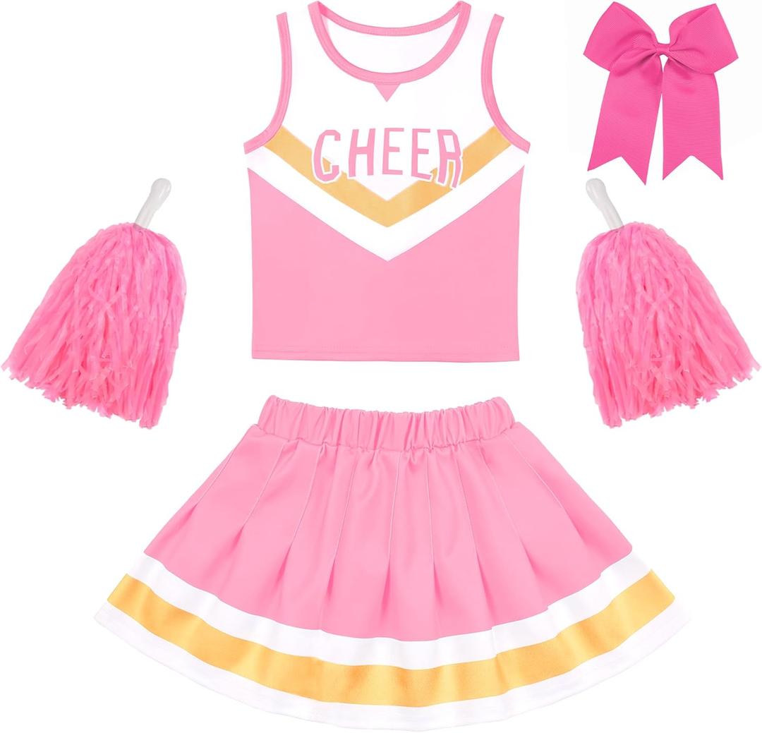 Toddler Cheerleader Costume Kids Cheer Outfit, Pink Cheer Uniform for Girls Cheerleading Birthday Gift Halloween Small