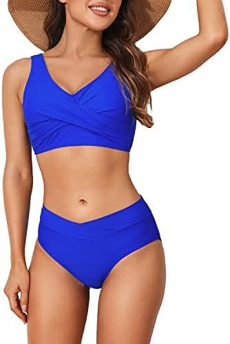 Limeeke Women's High Waisted Bikini Set Twist Front Two Piece Swimsuit Lace Up Tie Back Bathing Suits M