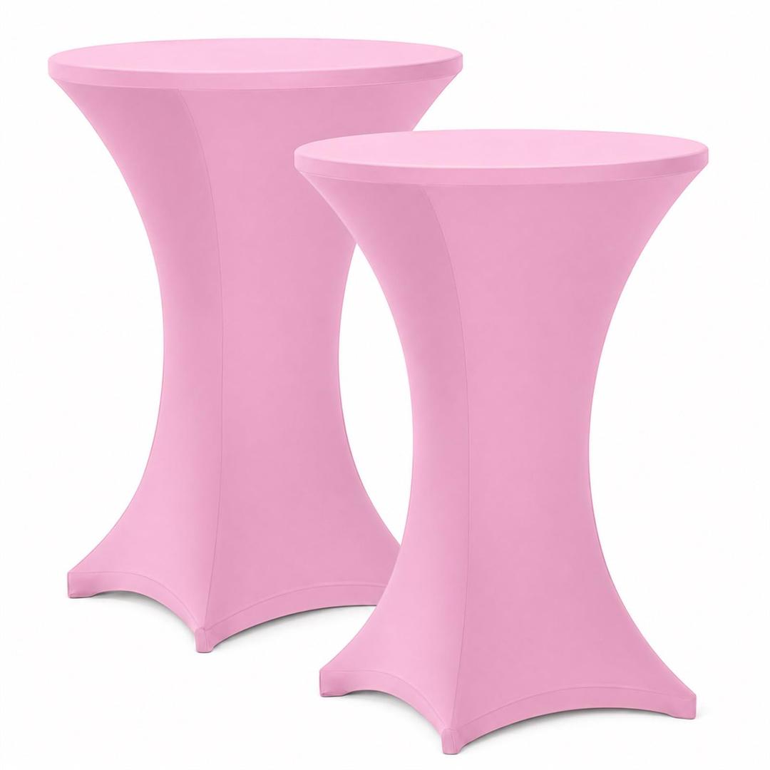 Lemict Cocktail Table Covers - 2 Pack 32x43 Inch Table Cloth - Pink Fitted Stretch Spandex Round High Top Tablecloth for Party, Bar, Birthday, Pub, Banquet