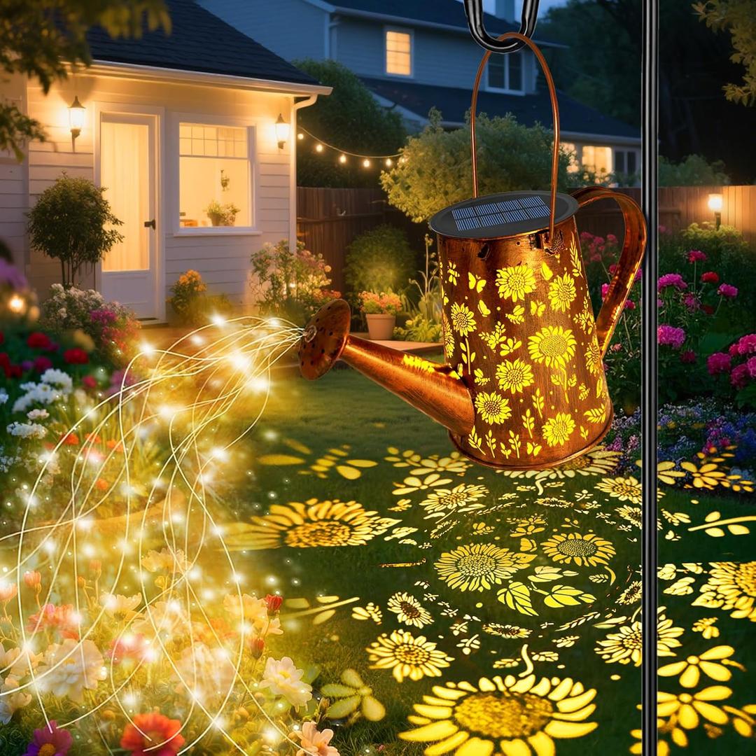 VOOKRY Solar Lights Outdoor Decoration, Large Retro Hanging Metal Solar Watering Can Lights Waterproof Sunflower Garden Decor Outside for Yard Lawn Patio Porch, Gifts for Women Mom Mother's Day (1 Pack, Warm White - Sunflower)