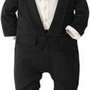 Abolai Baby Boys' Tie Striped Vest Gentleman One-Piece Romper Wedding Outfit, Height 80