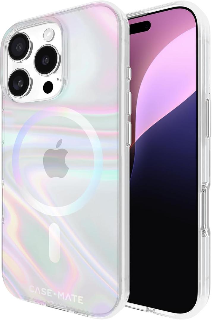 Case-Mate Soap Bubble iPhone 16 Pro Case [Compatible with MagSafe] - Stylish Phone Case with 12ft Drop Protection - Premium Magnetic Cover for iPhone 16 Pro - Iridescent