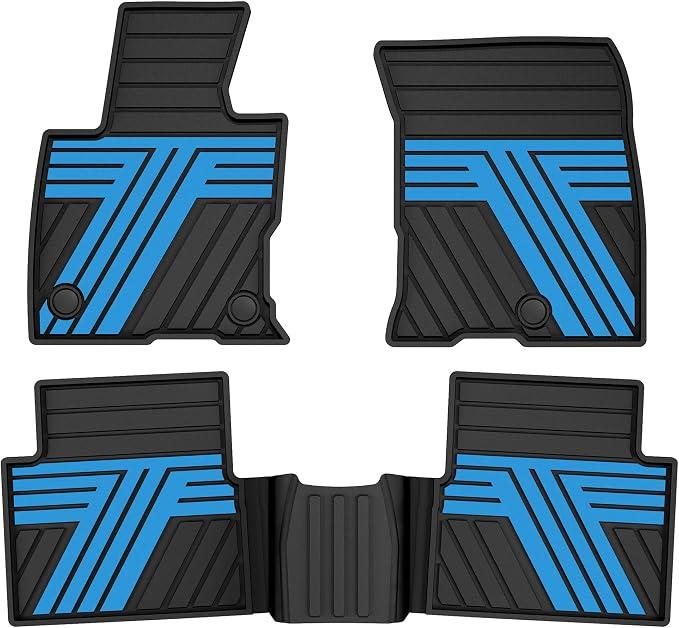 TTX LIGHTING Floor Mats for Ford Bronco Sport ONLY 2021-2026 (NOT Bronco) | All Weather Custom Fit Rubber Floor Liners Waterproof Car Interior Protection Mat, 1st & 2nd Row, Black & Blue