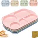 RUIBOLU Large 12 Inch Divided Plates for Kids Adults, Wheat Straw Portion Control Plate, Reusable Plastic Compartment Plates,Unbreakable Dinner Plates Dessert Plates, BPA Free (4 Pack-Beige/Pink/Green/Blue)