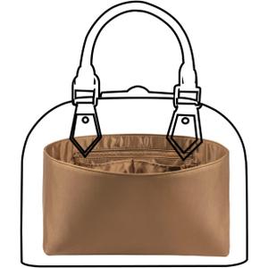 Purse Organizer Insert For Handbags, Silk Purse Organizer with Zipper, Silky Smooth, Bag Organizer For Speedy Neverfull Tote,onthego,Artsy, 6 Sizes(Small,Silky Brown)