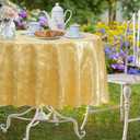 Gold 90" Round Satin Tablecloth, Jacquard Stain Resistant Table Cloths Wrinkle Free Tablecloth, Silkly Soft Table Cover for Dining Room/Party/Wedding/Banquet/Events