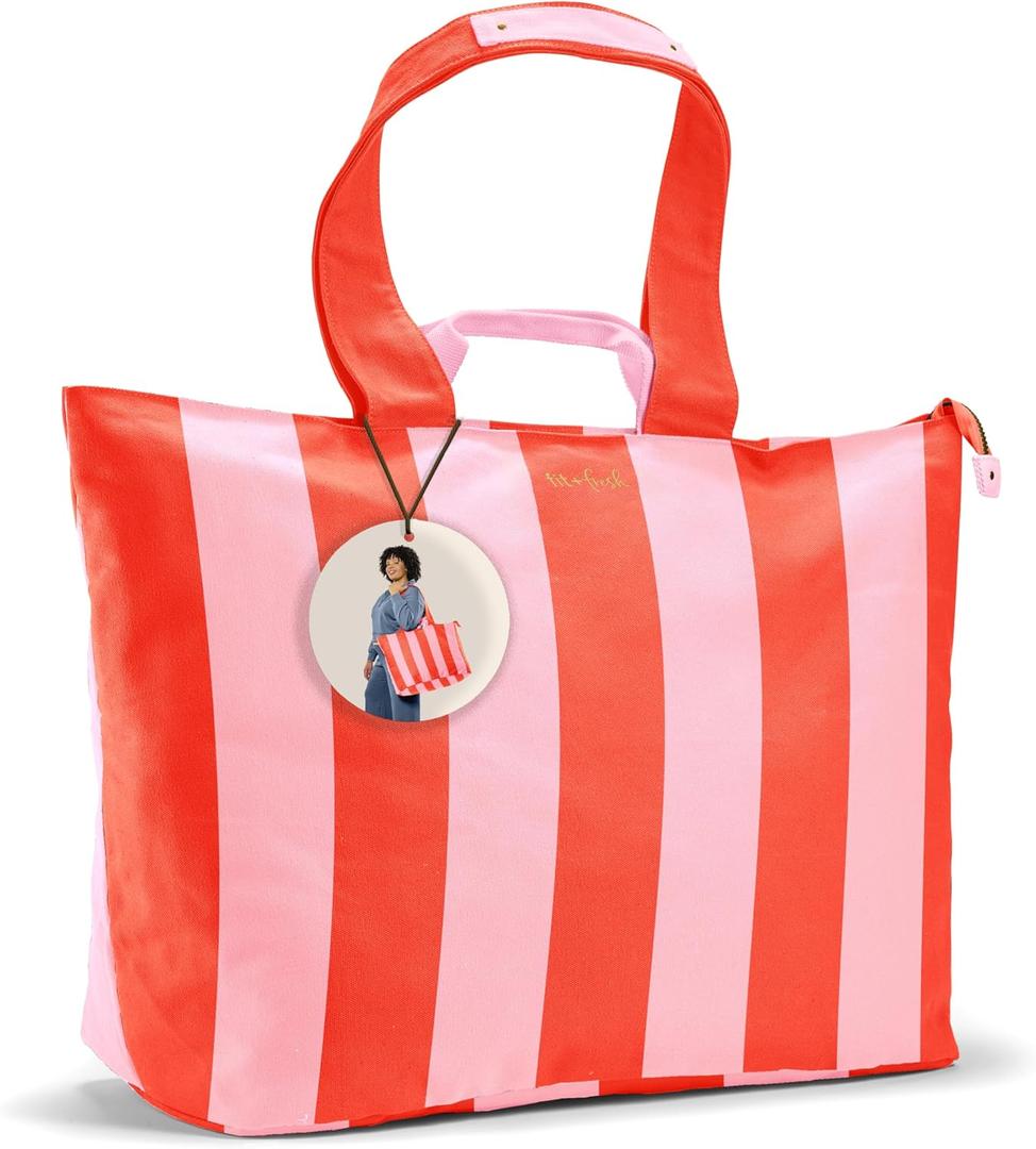 Fit & Fresh Large Beach Bag for Women - Extra Large Travel Tote With Pockets (Pink)