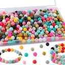 300Pcs Silicone Beads 9mm Mix Color, Bulk Silicone Beads 9mm for Keychain Pens and Bracelet Making(Multicolor)