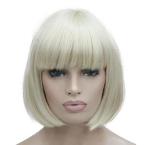 Lydell 8" Straight Short Bob Hair Flat Bangs Cute Central Dot Skin Top Heat Resistant Synthetic Wigs (614 Pale Blonde)