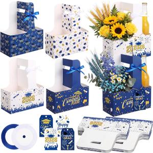 ReliThick 24 Set Class of 2026 Graduation 2 Cup Disposable Drink Carrier with Card Ribbon Coffee Cup Holder Graduation Celebration Gifts for High School College Graduate Student