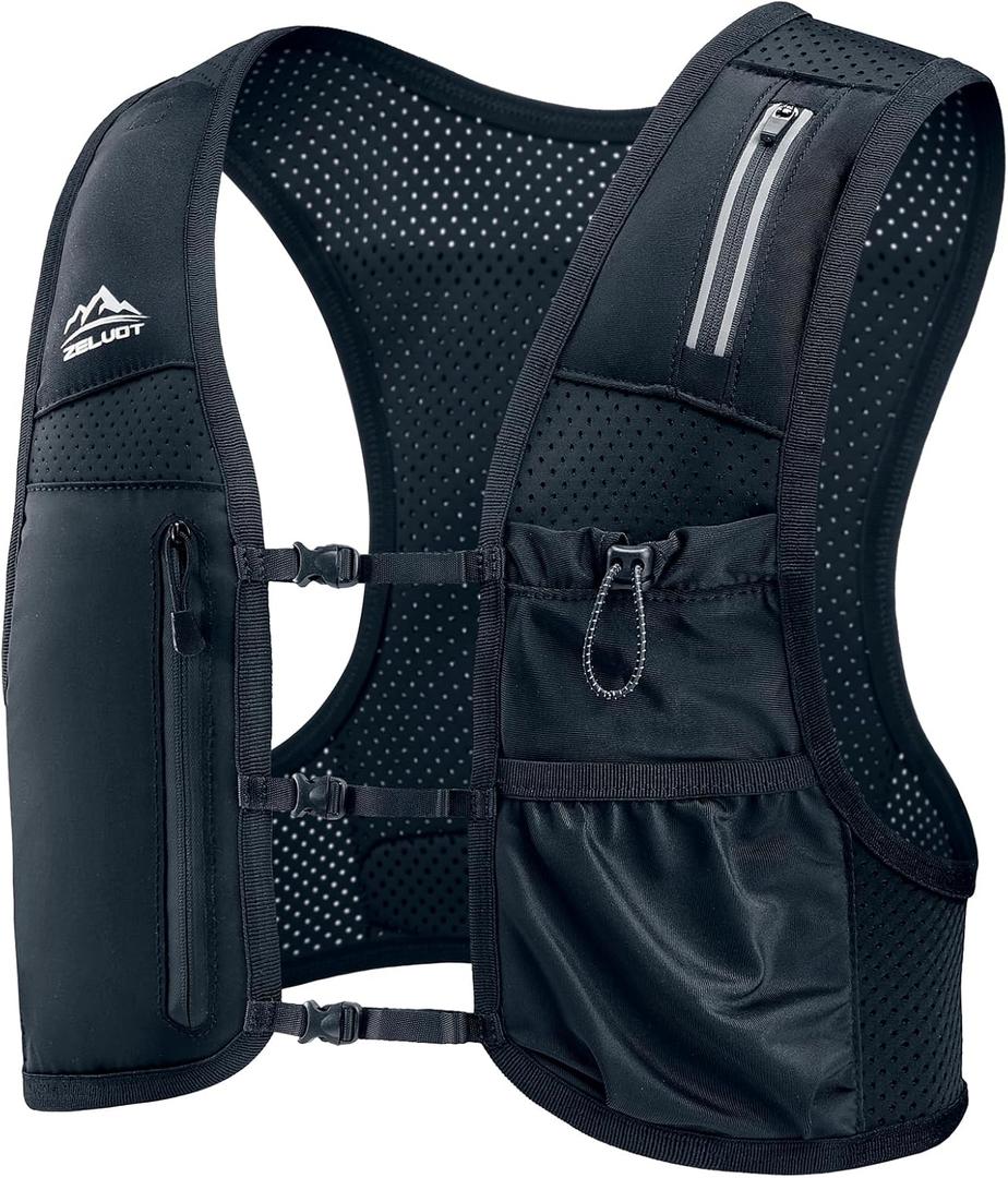 Running Vest for Women Men, USA Original Patent, Adjustable Chest Straps Running Hydration Vest with Phone Holder and 6 Pockets, Lightweight Reflective Running Vest for Hiking Running (Black, XS/S)