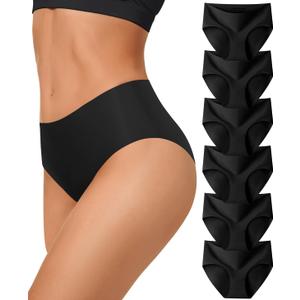 Nylon Underwear for Women, Seamless Panties, Hipster No Show Invisible Briefs, Mid Waist, Multi, 6 Pack (Large, Black)