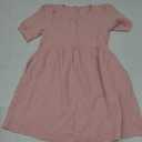 Dokotoo Womens Summer Crewneck Puff Sleeve Babydoll Elegant Empire Waist Mini Swing Skater Dresses with Pockets, 1 Pink, S