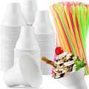 300 Set Snow Cone Cups and Straws Set 12 oz Colorful Shaved Ice Snow Straws Ice Cream Bowls Thicken Paper Cups for Wedding Birthday Party Food Holiday Summer Cookout