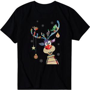 Merry Christmas Shirts for Women Casual Short Sleeve Cute Gnome Elk Santa Print Graphic Tee Tops Cute Blouse, Size: M