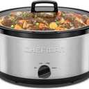 Chefman Slow Cooker 7 Quart, Large Family Size Slow Cooker with Low, High & Warm Settings, Removable Ceramic Crock, Tempered Glass Lid, Dishwasher-Safe for Easy Cleanup, Stainless Steel