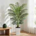 6ft Artificial Palm Tree with White Planter - Tall Fake Palm Tree Indoor Fake Tropical Plant for Home Office Living Room Bedroom Modern Decor
