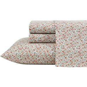Laura Ashley - Twin Sheets, Cotton Percale Bedding Set, Lightweight & Breathable Home Decor (Emogene Burnt Orange, Twin)