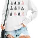 ASTANFY Christmas Sweatshirt Womens Christmas Tree Sweatshirts Xmas Lightweight Pullover (White, XXL)
