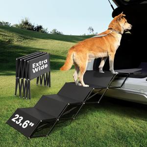 23.6" Extra-Wide Dog Car Ramp - Portable Dog Stairs with Non-Slip Surface, 250 lbs Capacity for Large Dogs, Extra-Wide Foldable Dog Steps for Cars, SUVs, High Beds, and Trucks (Extra Wide 4 Steps)