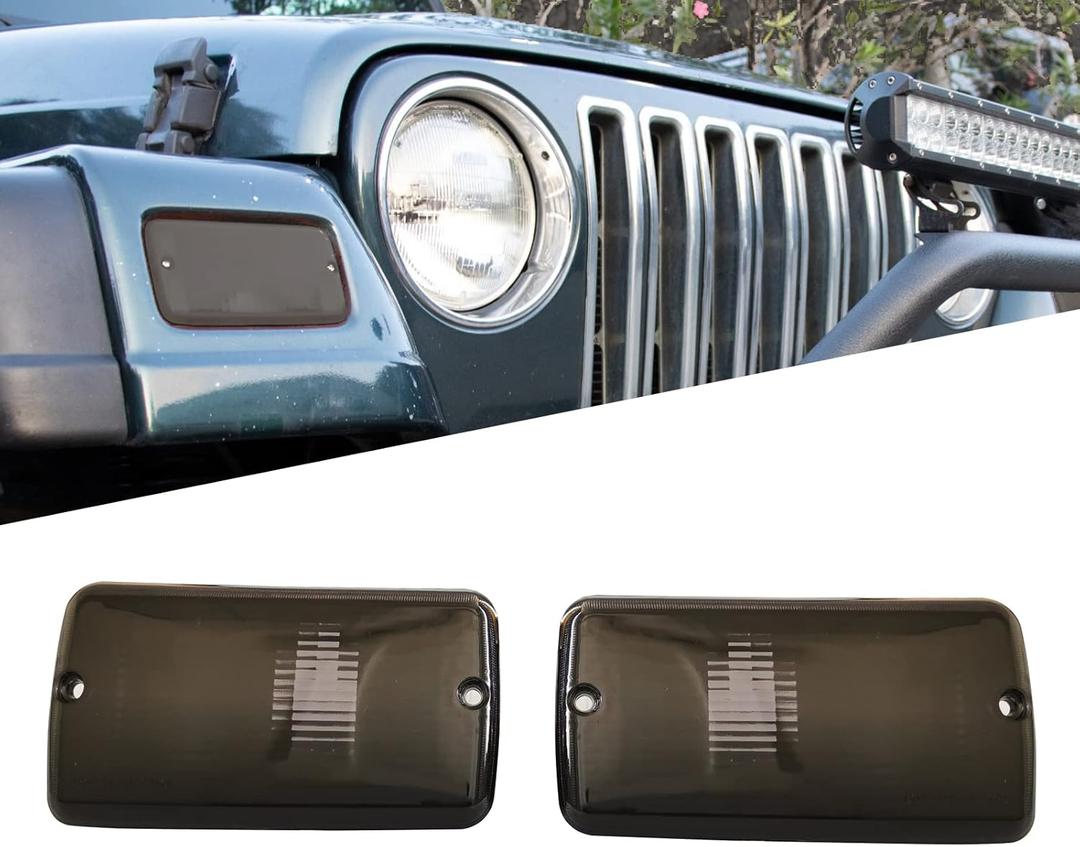 Compatible with 1997-2006 Jeep Wrangler Driver and Passenger Side Turn Signal Side Marker Light Lens Housing Replace for 55157033AA 55157032AA ;(Smoke Lens)