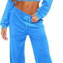 SMSN Women Sweatsuits Set Velvet 2 Piece Tracksuit Outfits Velour Jogging Long Sleeve Sweat Hoodie and Sweatpants Set (Blue, XL)
