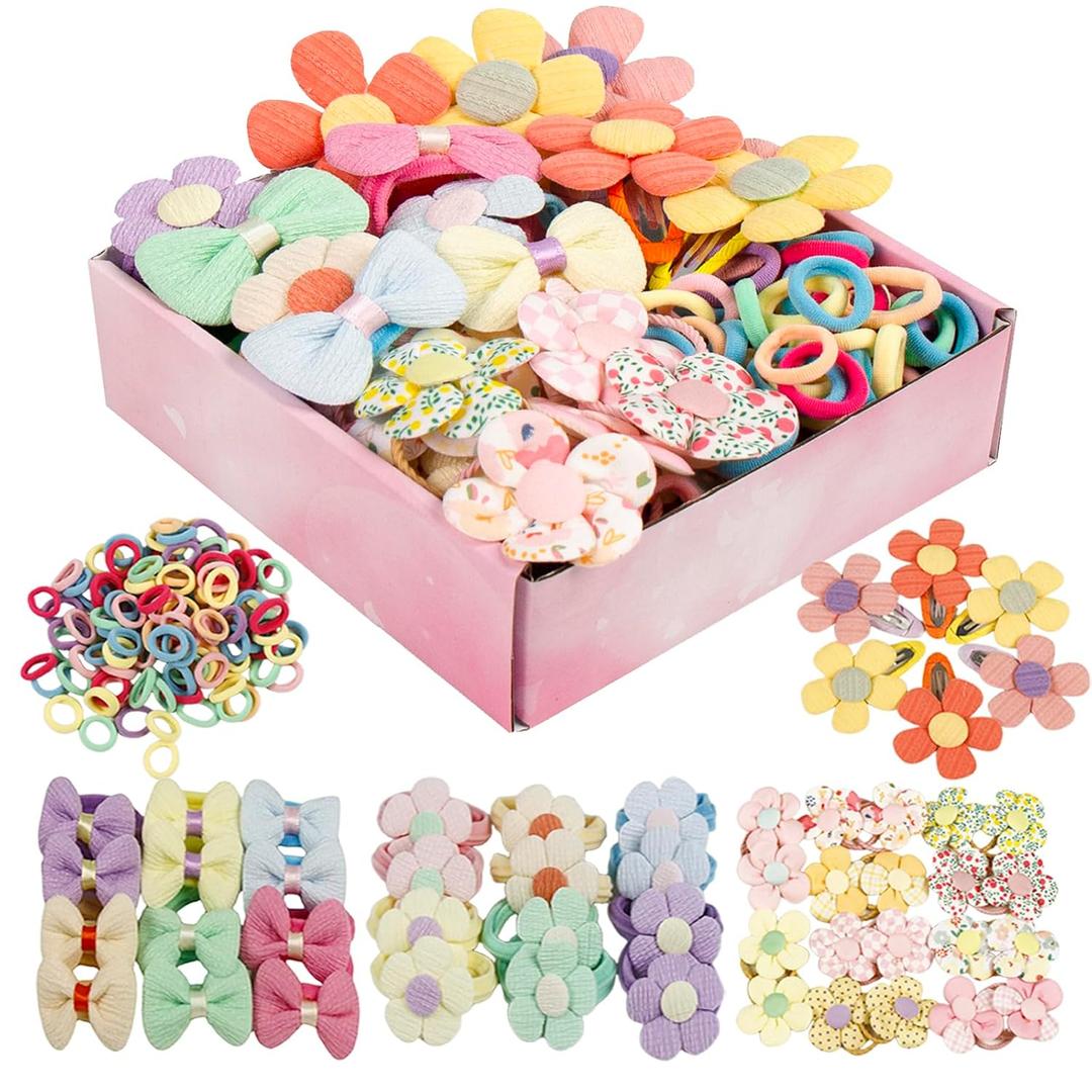 150Pcs Suitable for Girls' Children's Hairbands and Hair Clips, Box Packaging, Bow and Sweet Flower Style, Fresh and Cute, Suitable for little girls' hair accessories