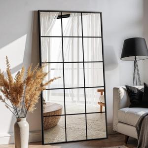 Large Window Pane Full Length Mirror for Wall, 28"x55" Black Rectangular Wall Mirror for Living Room, Bedroom, Entryway, Hanging or Leaning