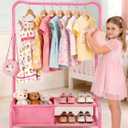 Kids Clothing Rack-Portable Kids Clothing Rack with Storage Shelf - Toddler Garment Organizer for Baby Clothes, Dance Costumes, Girls Gift Ideas (Pink)