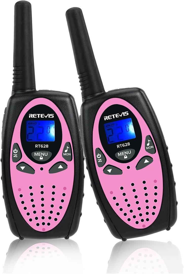 Retevis RT628 Walkie Talkies for Kids, Kids Toys for 6-12 Year Old Boy Girl, Long Range 2 Way Radio 22CH VOX,Toys Walkie Talkie for Birthday Gift, Outdoor Camping Family Trip(Black Pink 1 Pair)