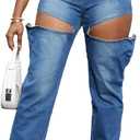 YOOTIKO Women's Baggy Jeans Y2K High Waisted Cutout Straight Leg Stretchy Boyfriend Denim Pants Streetwear (Large, 1 Blue)