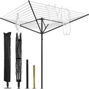 Nisorpa Outdoor Umbrella Drying Rack,12 Lines with 165 Feet Umbrella Clothesline Outdoor Dryer Clothes Line, 4 Arm Steel Frame Adjustable Height Retracting Collapsible Clothes Drying Rack for Backyard, 70.86 in x 47.63 in x 66.14 in