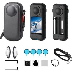 JasonMighty For Insta 360 X3 Camera Protective Accessories Kit include Camera Case/Silicone Cover/Lens Guards/Screen Tempered Glass/Action Camera Protector Parts