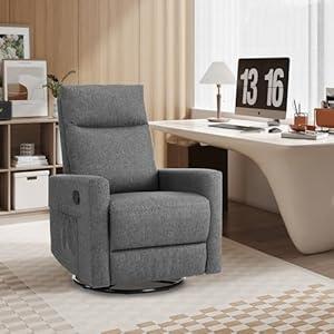 Swivel Rocking Recliner Chair with Extra Large Footrest High Back, Upholstered Glider Nursery Chair for Living Room, Bedroom & Nursery, Comfortable Deep Seat for Relaxation, Grey