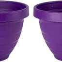 The HC Companies Rings Flower Planter - Self Watering Plant Pots for Herbs & More - Round Lightweight Outdoor & Indoor Planter (10" Purple, Pack of 2)