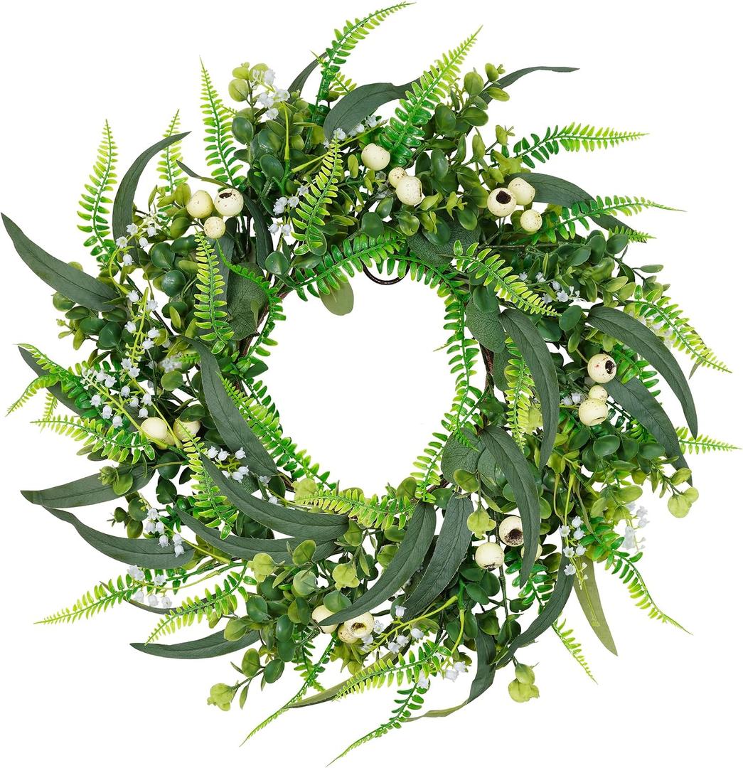 Artificial Eucalyptus Wreath for Front Door，20in Front Door Wreath All Season with Eucalyptus Leaves，Large White Berries for Outside Wall Window Farmhouse Indoor Outdoor Party Holiday